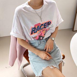 Printed Boxy T-shirt Ivory - One Size