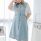 Elbow-sleeve Washed Denim Shirt Dress