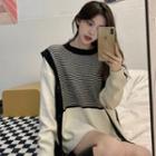 Mock Two-tone Striped Panel Sweater