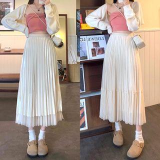 Reversible High Waist Mesh Midi A-line Skirt