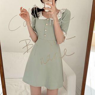 Short-sleeve Eyelet Lace Collar A-line Dress