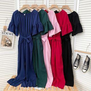Plain Off Shoulder Wide Leg Jumpsuit
