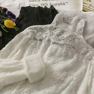 Mock-neck Velvet Lace Top