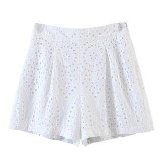 High Waist Embroidered Eyelet Shorts