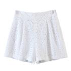 High Waist Embroidered Eyelet Shorts