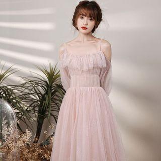 A-line Mesh Bridesmaid Dress (various Designs) 611 - Type B - Midi - Pink - L
