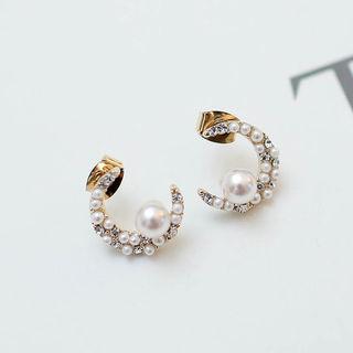 Faux-pearl Crescent Earrings Gold - One Size