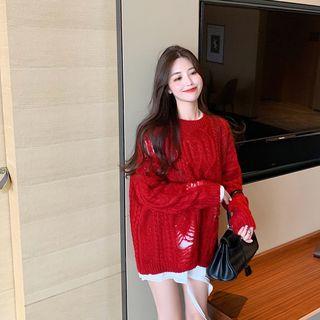 Long-sleeve Ripped Cable-knit Sweater
