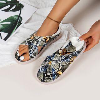 Snakeskin Cross Strap Sandals
