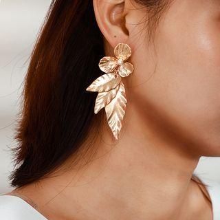 Leaf Ear Stud 9119 - 1 Pair - Gold - One Size