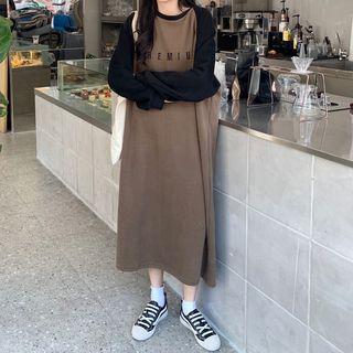 Letter Embroidered Midi Raglan Pullover Dress