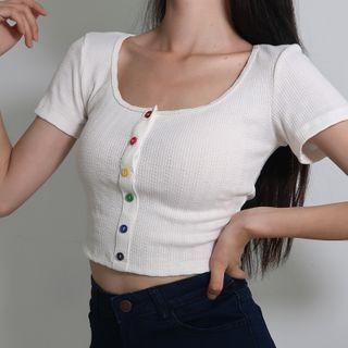 Plain Single-breasted Short-sleeve T-shirt