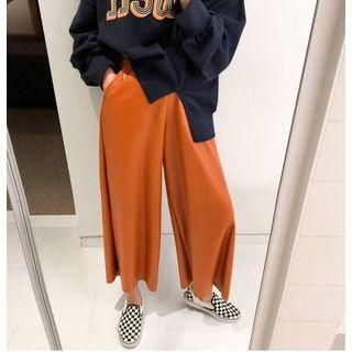 Elasticized-waist Faux-leather Pants In 4 Colors