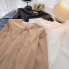 Long-sleeve Frill Trim Collared Bow Blouse