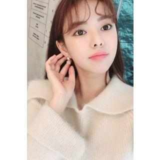 Wide-collar Fluffy Sweater Beige - One Size