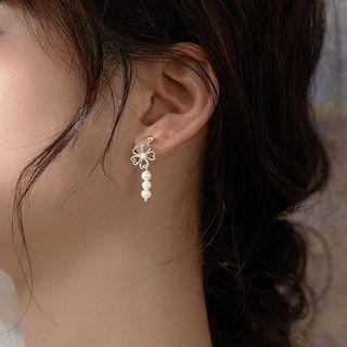 Sakura Faux Pearl Sterling Silver Dangle Earring 1 Pair - Silver - One Size