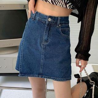 Mock Two-piece Denim Mini Pencil Skirt
