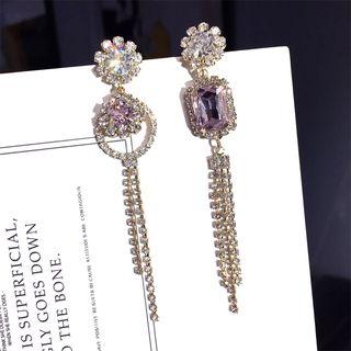 Rhinestone Fringed Earring 1 Pair - Pink - One Size