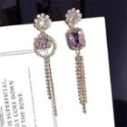 Rhinestone Fringed Earring 1 Pair - Pink - One Size