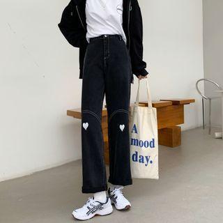 Heart Embroidered Wide-leg Pants