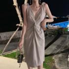 Deep V-neck Knotted Mini Dress