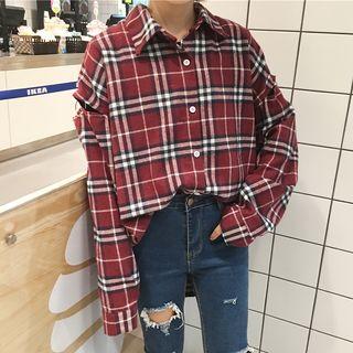 Ring Detail Plaid Long-sleeve Shirt