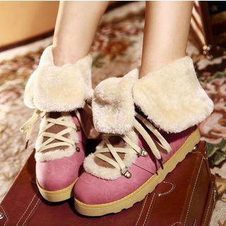 Furry Panel Lace-up Short Boots