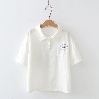Short-sleeve Cartoon Cat Print Polo Shirt