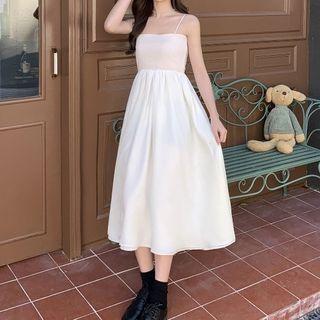 Spaghetti Strap Plain A-line Dress / Sweater