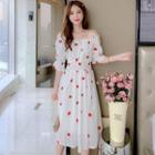 Embroidered Off-shoulder Midi A-line Dress