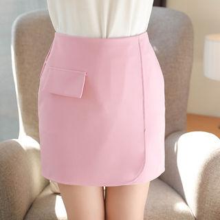 Wrap-front Flap Miniskirt Pink - One Size