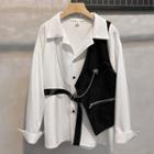 Long Sleeve Chain Detail Inset Vest Shirt