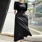 Belted A-line Long Dress