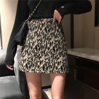 Leopard Woolen Mini Skirt