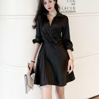 3/4-sleeve Asymmetric Crinkled Chiffon A-line Mini Dress