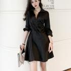 3/4-sleeve Asymmetric Crinkled Chiffon A-line Mini Dress