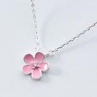 925 Sterling Silver Flower Pendant Necklace S925 Silver - Flower - Pink - One Size