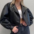 Puff Sleeve Faux Leather Crop Jacket