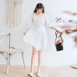 Button Detail 3/4-sleeve A-line Dress