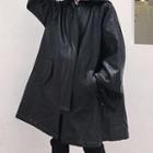 Faux Leather Hooded Jacket Black - One Size