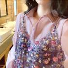 See-through Long-sleeve Shirt / Sequined Camisole Top