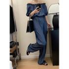 Short-sleeve Off-shoulder High-waist Jumpsuit