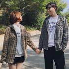 Couple Matching Plaid Hooded Zip-up Jacket