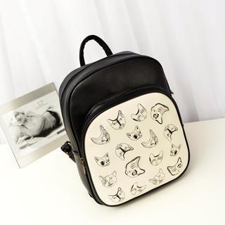 Cat Embroidered Faux Leather Backpack