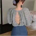 Puff-sleeve Dotted Faux Pearl Open-back Top