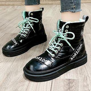 Lettering Lace-up Fleece-lined Short Boots