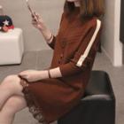 Long-sleeve Lace-trim Knit Dress