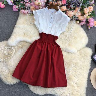 Sleeveless Ruffle Two-tone A-line Dress