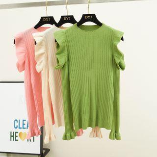 Ruffle Trim Cold-shoulder Knit Top