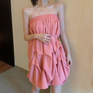 Strapless Plain A-line Dress Pink - One Size